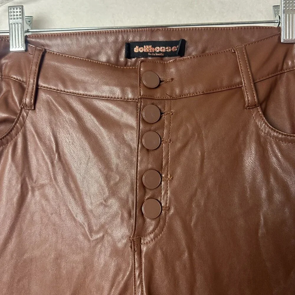 Dollhouse brown Flare Faux Leather Pants‎ Sz 16W Rock Grunge Festival split leg - Picture 5 of 7
